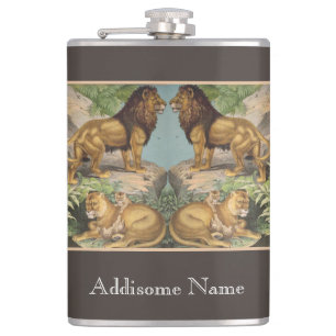 Big Cat Lions Tigers, Leopards, Animals Print Flask