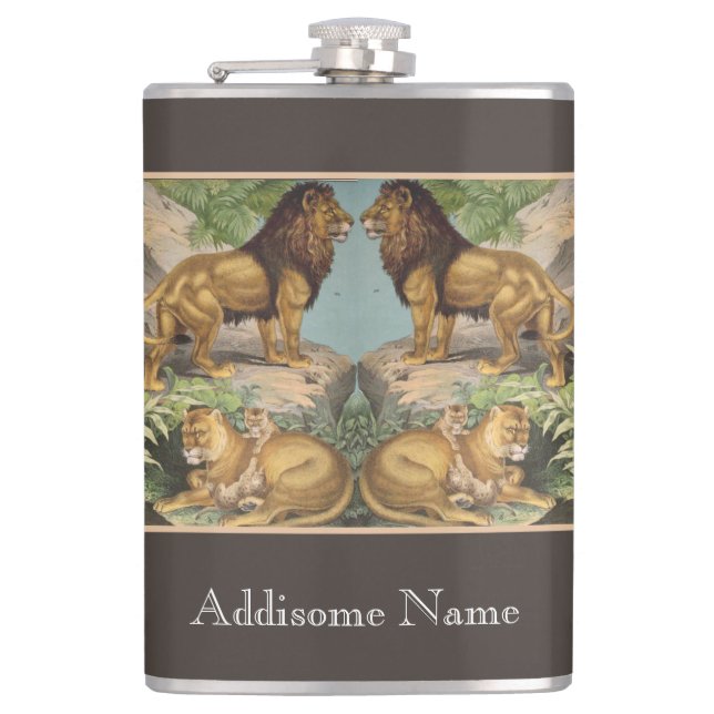 Big Cat Lions Tigers, Leopards, Animals Print Flask (Front)