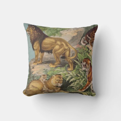 Big Cat Lions Tigers Leopards Animals Print Throw Pillow