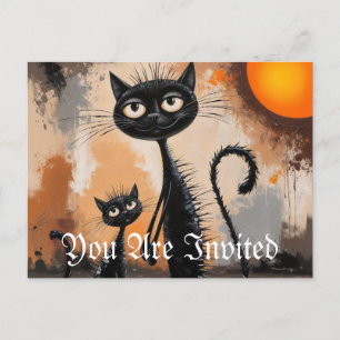 Big Cat Little Cat Halloween Invitation Postcard