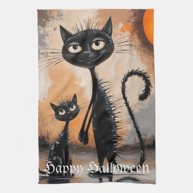 Big Cat Little Cat Halloween  Kitchen Towel (Vertical)