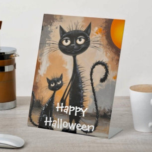 Big Cat Little Cat Halloween Pedestal Sign