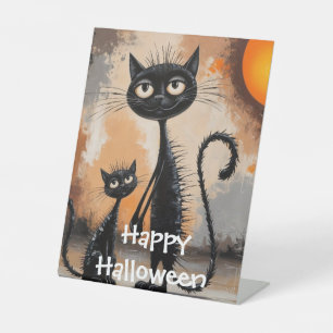 Big Cat Little Cat Halloween Pedestal Sign