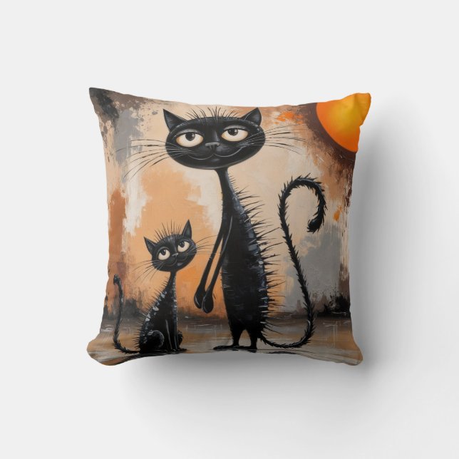 Big Cat Little Cat Halloween  Throw Pillow (Front)