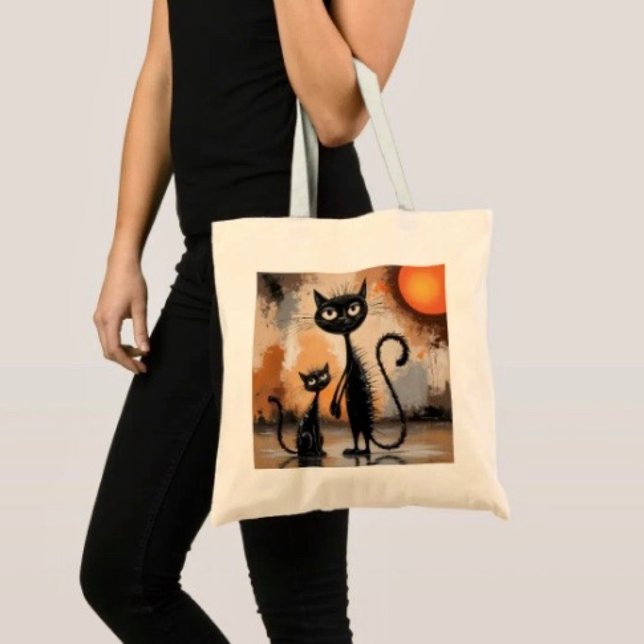 Big Cat Little Cat Halloween Tote Bag (100% natural material 100% cotton D: 15.75"l x 15.25"w 5 handle colors

)