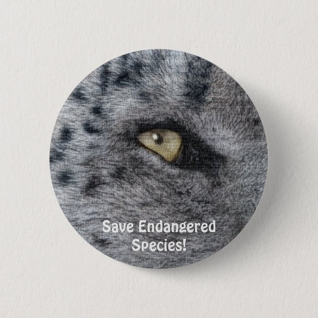 BIG CAT Snow Leopard Endangered Species Button (Front)
