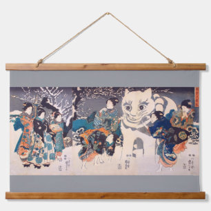 Big Cat Snowman, Kuniyoshi, Ukiyo-e Hanging Tapestry