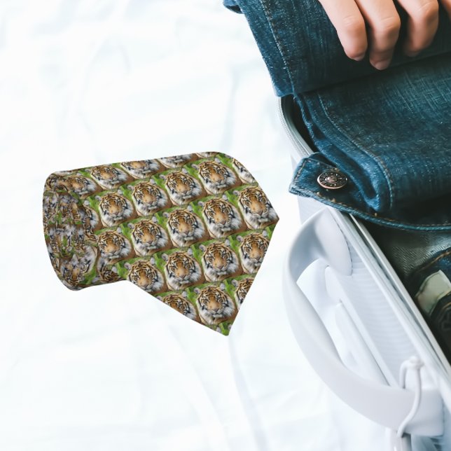 Big Cat Tiger Pattern Neck Tie (In Situ (Rolled))