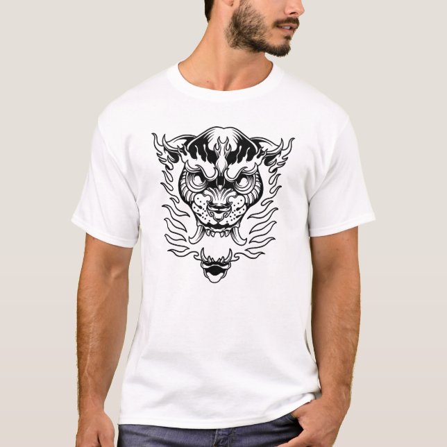Big Cat with flames tattoo design  T-Shirt (Front)