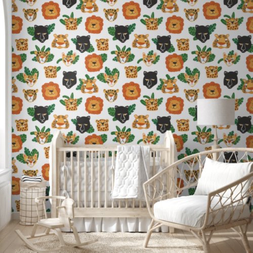 Big Cats Lions Tigers Panther Pattern Nursery Wallpaper