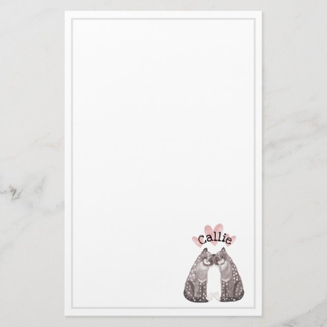 Big Cats Snuggle Add Your Name Kids Stationery (Front)