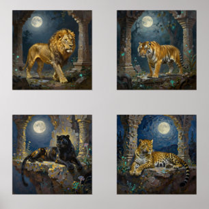 Big Cats Tiger, Lions, Panther and Leopard Wall Art Sets