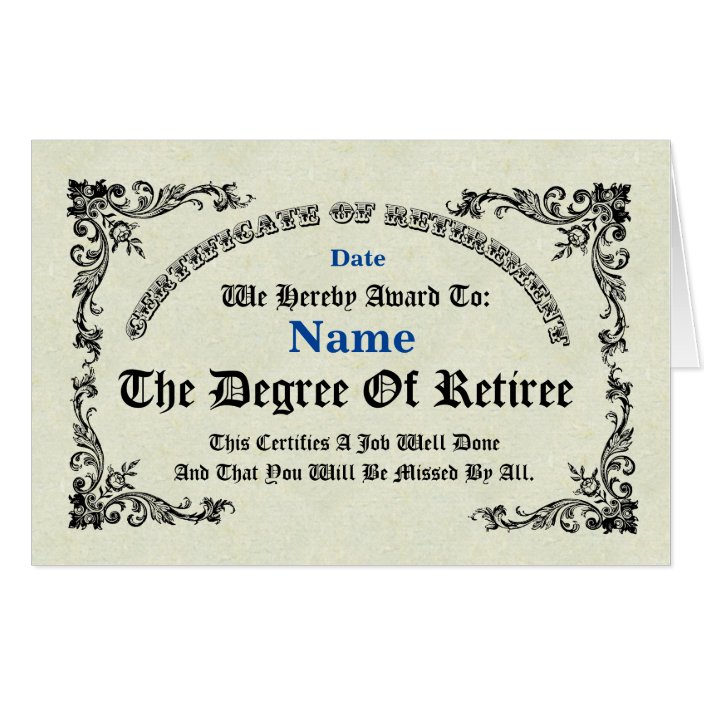 Big Certificate of Retirement Greeting Card | Zazzle.com