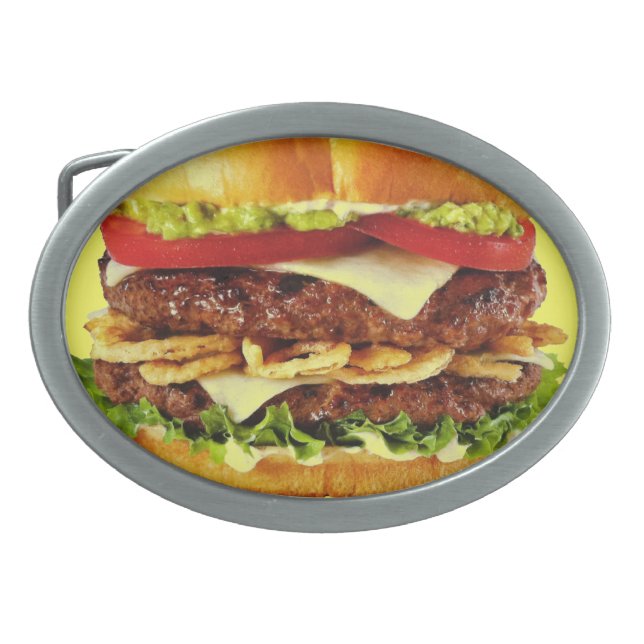 Big Cheese Burger Oval Belt Buckle (Front)