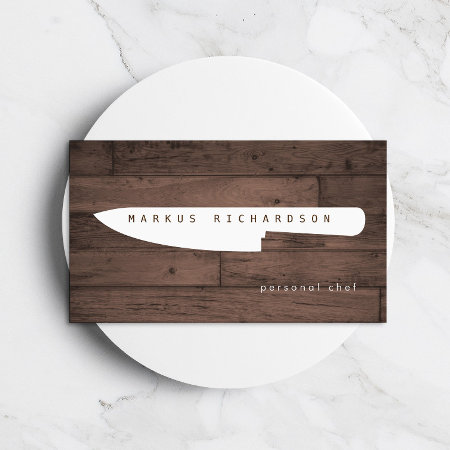 Big Chef Knife Logo Personal Chef, Catering Wood Business Card