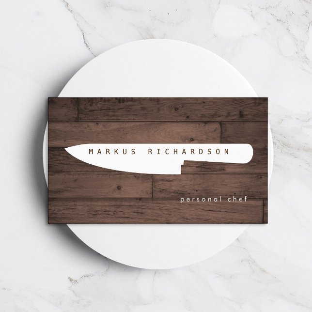 Big Chef Knife Logo Personal Chef, Catering Wood Business Card (Creator Uploaded)