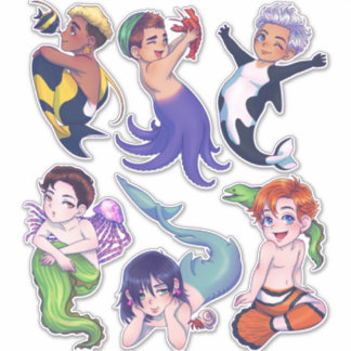 BIG CHIBI Merman Mermaid Sea Creatures Stickers