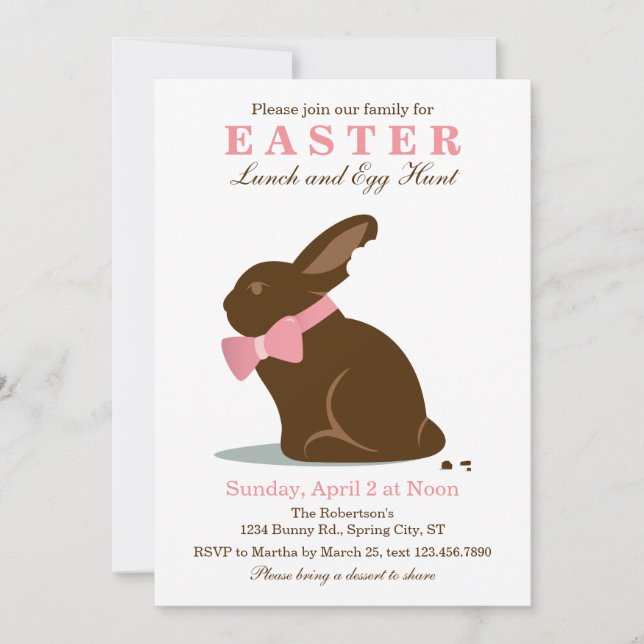 Big Chocolate Bunny Easter Invitation (Front)