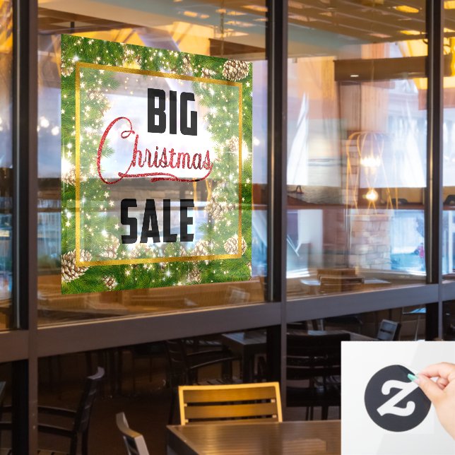 Big Christmas Holiday Sale Pinecone Window Cling (Restaurant Window)