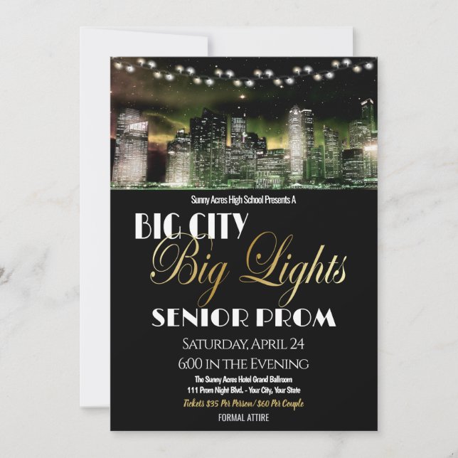 Big City Big Lights Prom High School Invitation (Front)