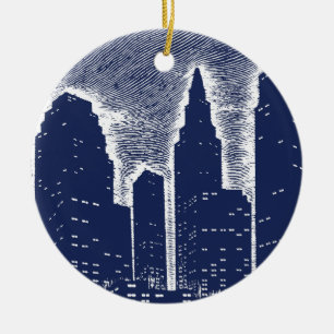 Big City Night Lights cityscape skyline Ceramic Ornament