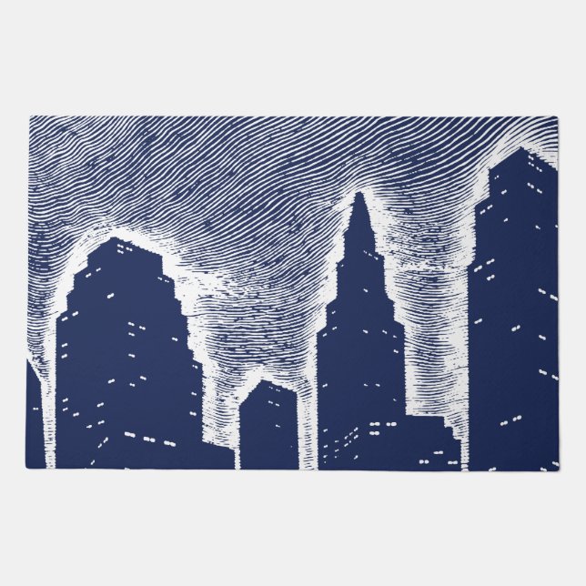 Big City Night Lights cityscape skyline Doormat (Front)