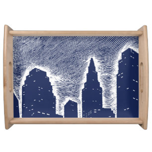 Big City Night Lights cityscape skyline Serving Tray