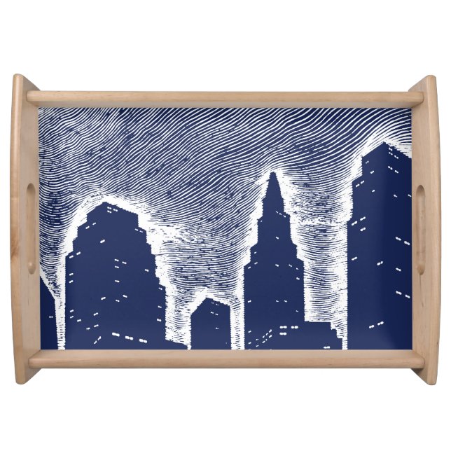 Big City Night Lights cityscape skyline Serving Tray (Front)