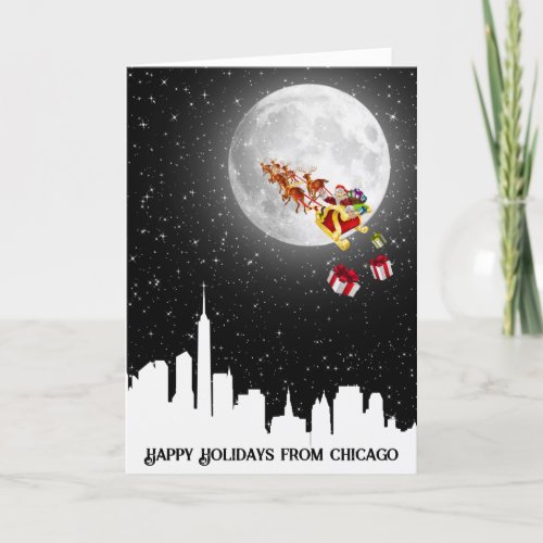 Big City Santa Claus on Moon Card