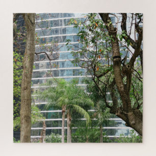 big city, skyscrapers, trees, park, asia, hong kon jigsaw puzzle