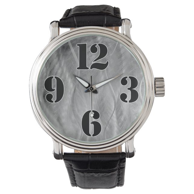 Big Clock Numbers On Gray Abstract Metal Watch (Front)