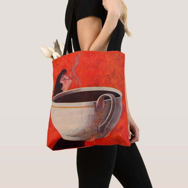 big coffee drinker print tote bag (Close Up)
