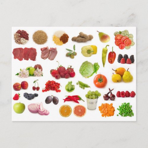 big collection of fruits and vegetables postcard