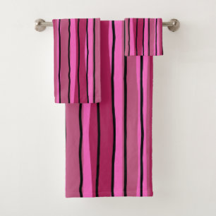 Big Color Pop Hot Pink and Black Stripes Bath Towel Set