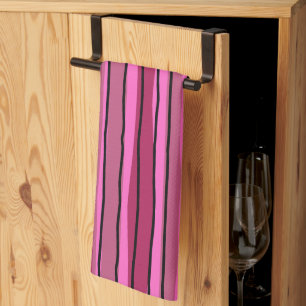 Big Color Pop Hot Pink and Black Stripes Kitchen Towel