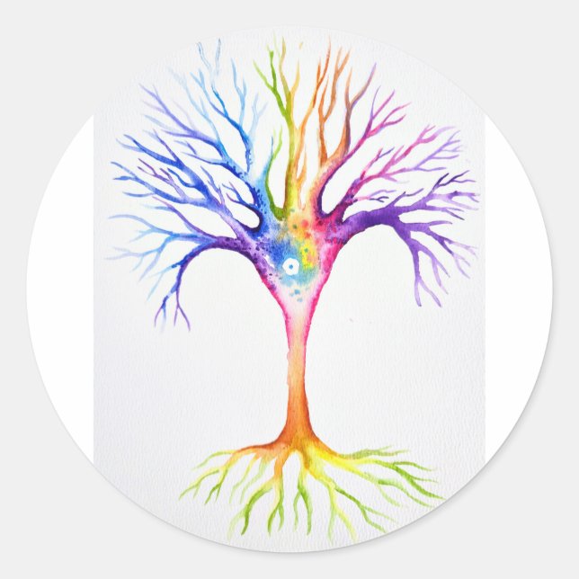 Big colorful neuronal tree classic round sticker (Front)
