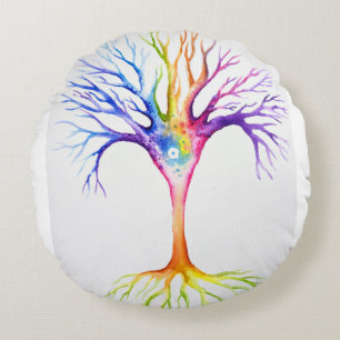 Big colorful neuronal tree round pillow
