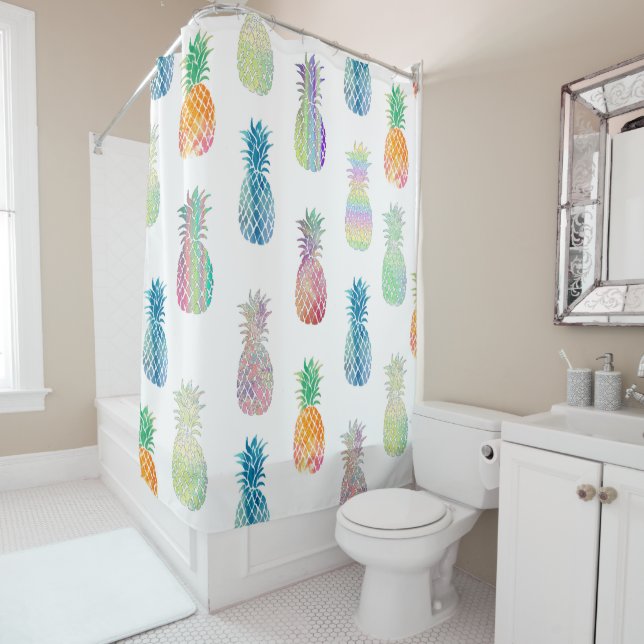 big colorful pineapples pattern shower curtain (In Situ)