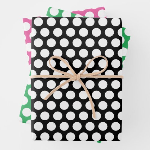 Big Colorful Polka Dot Fun Black White Wrapping Paper Sheets