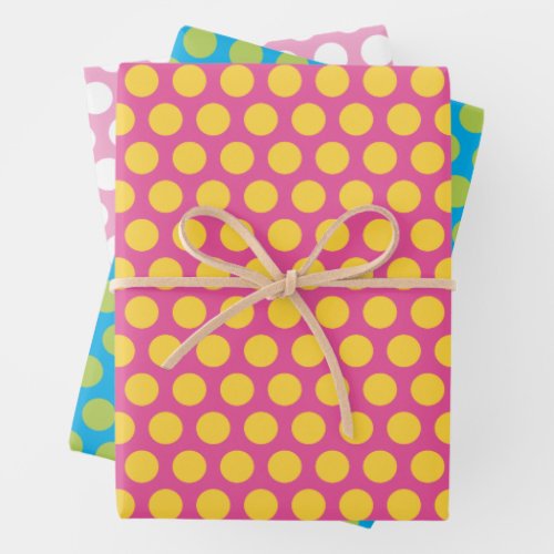 Big Colorful Polka Dot Fun Pink Wrapping Paper Sheets