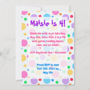 Big Colorful Polka Dot Little Girl Birthday Party Invitation