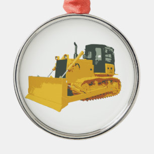 Big Construction Bulldozer on Tracks Metal Ornament