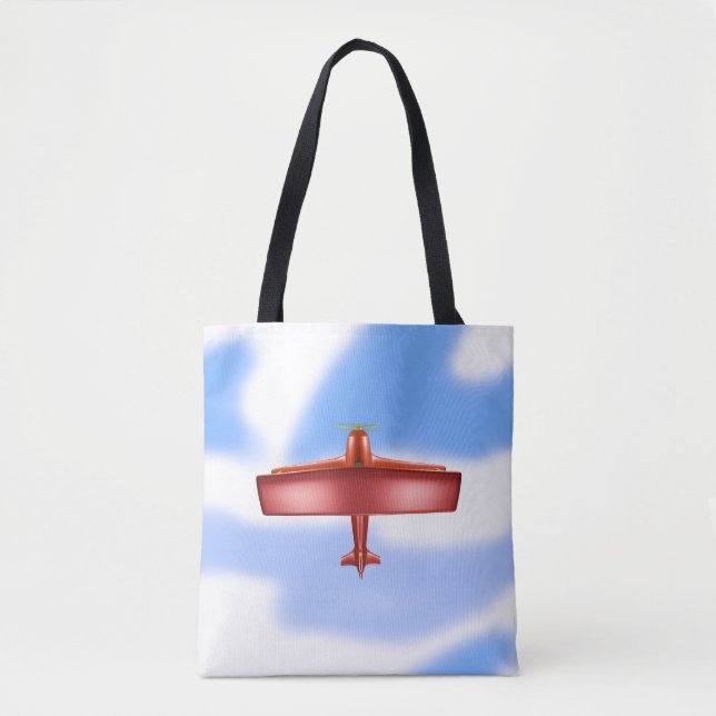 Big Cool Adventurous Flying Red Bi-Plane Tote Bag (Front)
