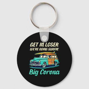 Big Corona Del Mar Beach Surf Girl Women Men Vinta Keychain