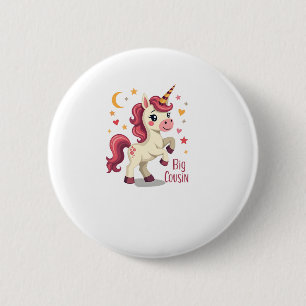 Big Cousin Unicorn Vintage Cute Kids Typography De Button