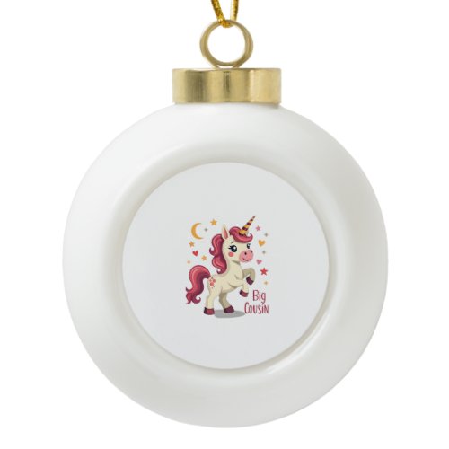 Big Cousin Unicorn Vintage Cute Kids Typography De Ceramic Ball Christmas Ornament
