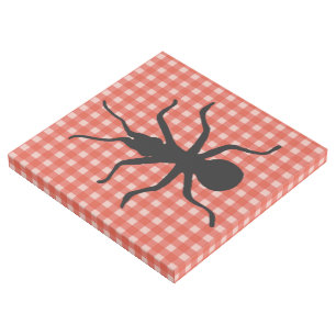 Big Creepy black Ant on Picnic Tablecloth Plaid Gallery Wrap