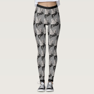 Big Creepy Black White Bees Skulls on Wings Leggings