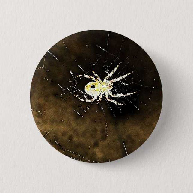 Big Creepy Spider on it's Web Pinback Button (Front)