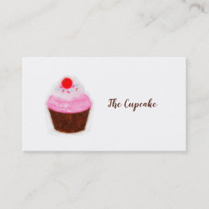 Big Cupcake & Cherry Watercolor Chic Bakery Business Card